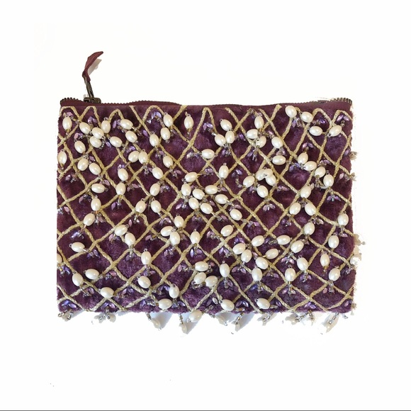 Anthropologie PEARL-SWEPT VELVET POUCH Bag Purse Clutch - Picture 3 of 6